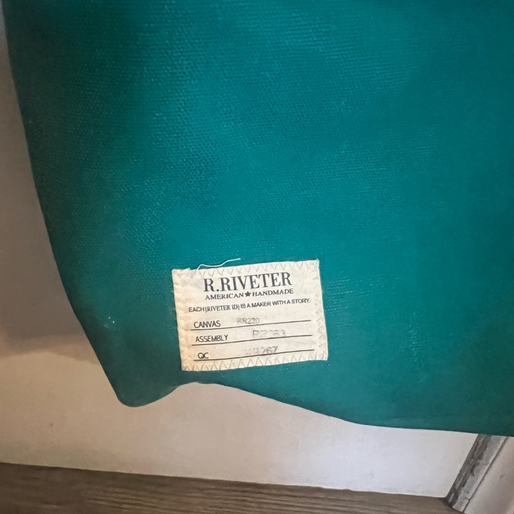 Green R. Riveter tote bag. Large with leather straps.